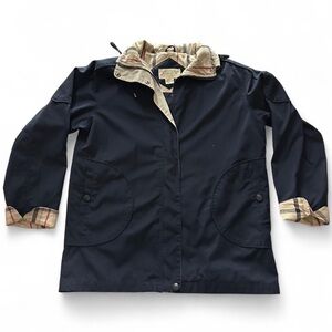 St. John's Bay Navy Raincoat with Plaid Trim